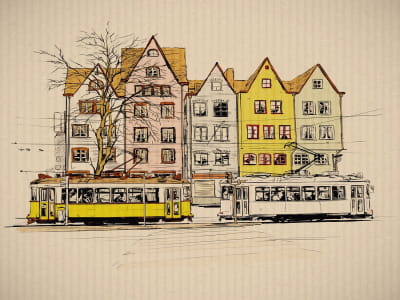Фотообои Трамвай рисунок