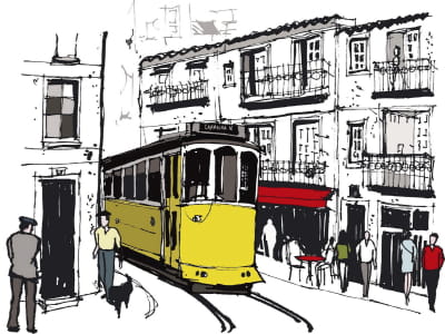 Фотообои Жёлтый трамвай рисунок