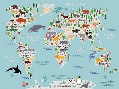 Фотообои Детская карта с животными