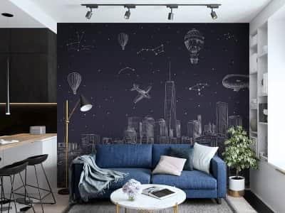Фотообои Нарисованный ночной город ( код: 21305 ) Фотообои Нарисованный ночной город
