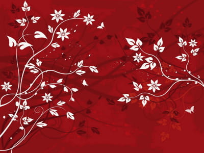 Фотообои Белые листья на красном фоне