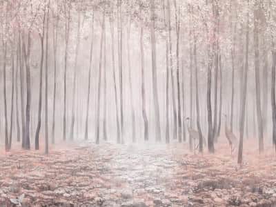 Фотообои Журавли в осеннем лесу
