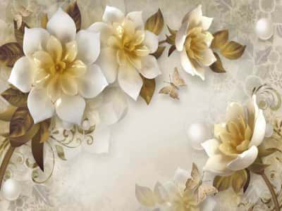 Фотошпалери 3Д квіти і перли