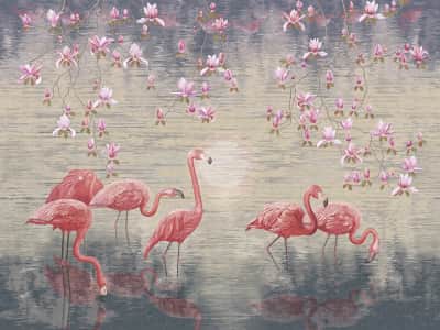 Фотообои Фламинго в озере
