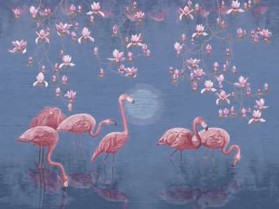 Фотообои Розовые фламинго на озере