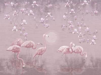 Фотообои Фламинго у озера на закате