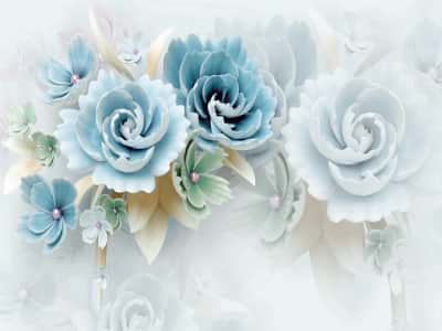 Фотошпалери Об'ємні блакитні квіти