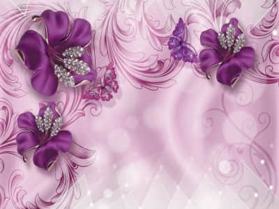 Фотообои Фиолетовые сверкающие цветы 3Д