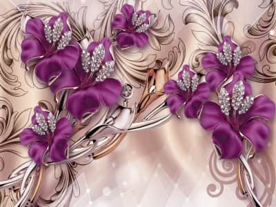 Фотообои Фіолетові квіти в алмазах