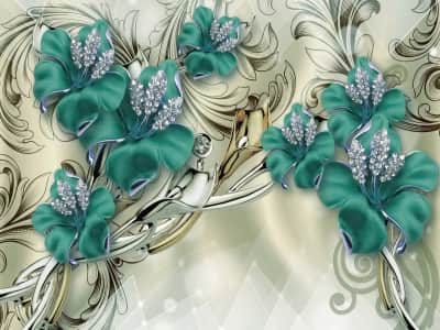 Фотообои Зелёные цветы в алмазах