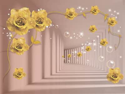 Фотообои Золотые розы в тоннеле