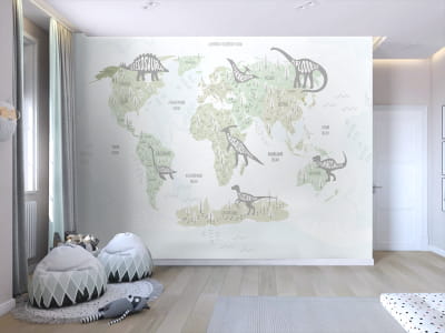 Фотообои Карта мира с динозаврами, УКР