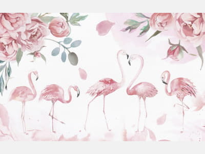 Фотообои Розовые фламинго в цветах