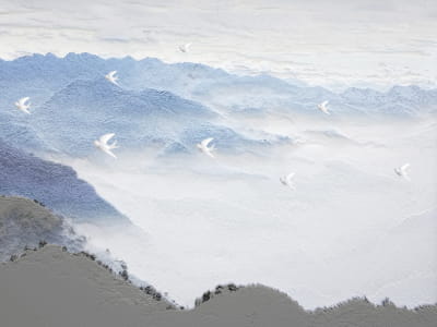 Фотошпалери Білі птиці над горами