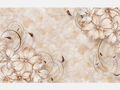 Фотообои Бежевые цветы на мраморе