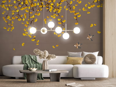 Фотообои Золотая листва и птицы