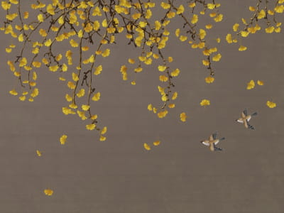 Фотообои Золотая листва и птицы