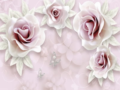 Фотошпалери Кремові троянди 3Д