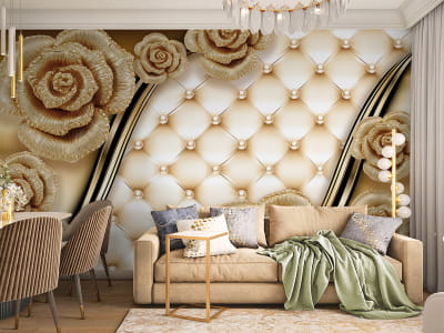 Фотообои Розы и жемчуг 3Д ( код: 25090 ) Фотообои Розы и жемчуг 3Д