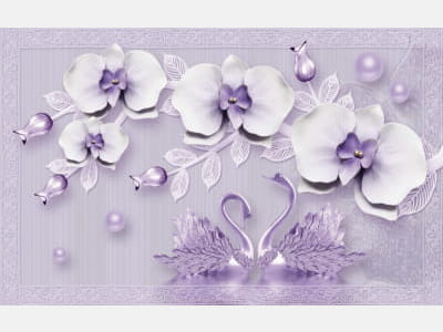Фотообои Пурпурные орхидеи и лебеди