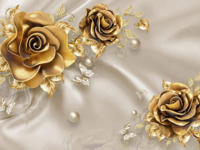 Фотообои Шикарные золотые розы 3Д