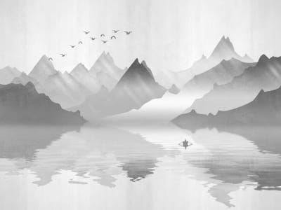 Фотошпалери Туманне озеро у горах