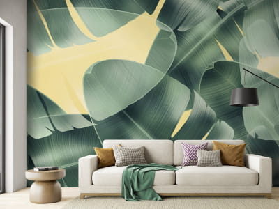 Фотообои Листья на жёлтом фоне