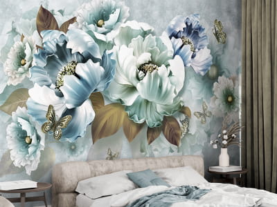 Фотообои Королевские синие цветы 3Д