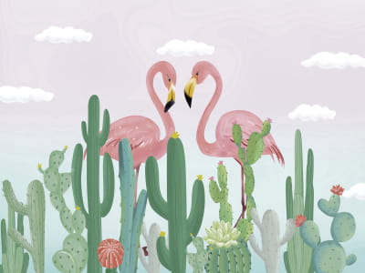 Фотообои Фламинго в кактусах