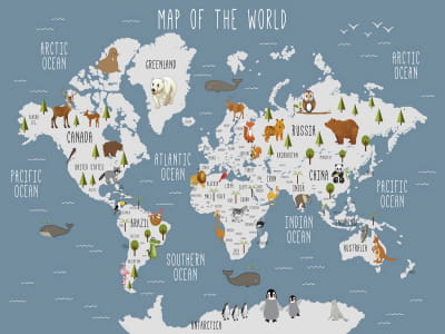 Фотошпалери Карта світу з дикими тваринами