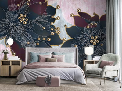 Фотошпалери Квіти з перлинами 3Д