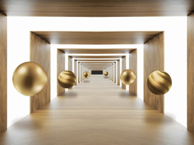Фотообои Золотые шары в тоннеле 3Д