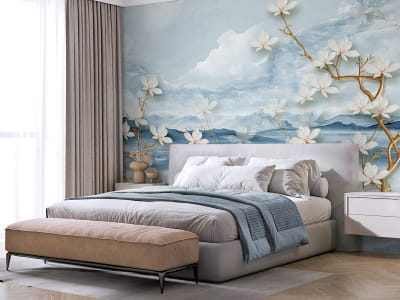 Фотошпалери Квітуча біла магнолія 3Д