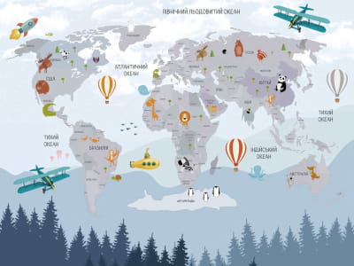Фотообои Карта мира с животными, укр