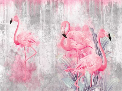 Фотообои Розовые фламинго, акварель