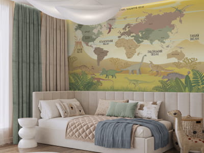 Фотошпалери Карта світу з динозаврами