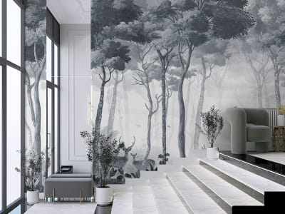 Фотообои Прекрасный лес в синем тумане