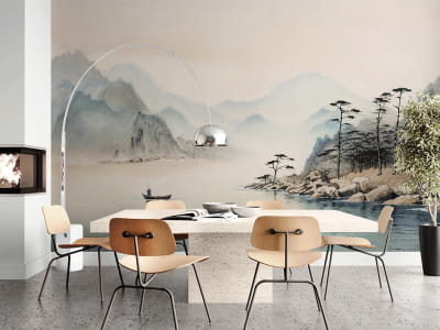 Фотообои Река среди гор, акварель