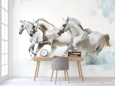 Фотошпалери Три білих коня
