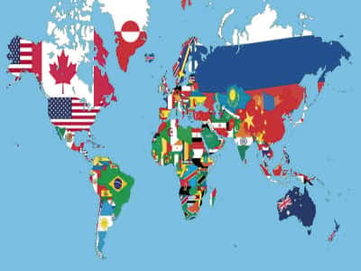 Фотообои Карта мира и флаги