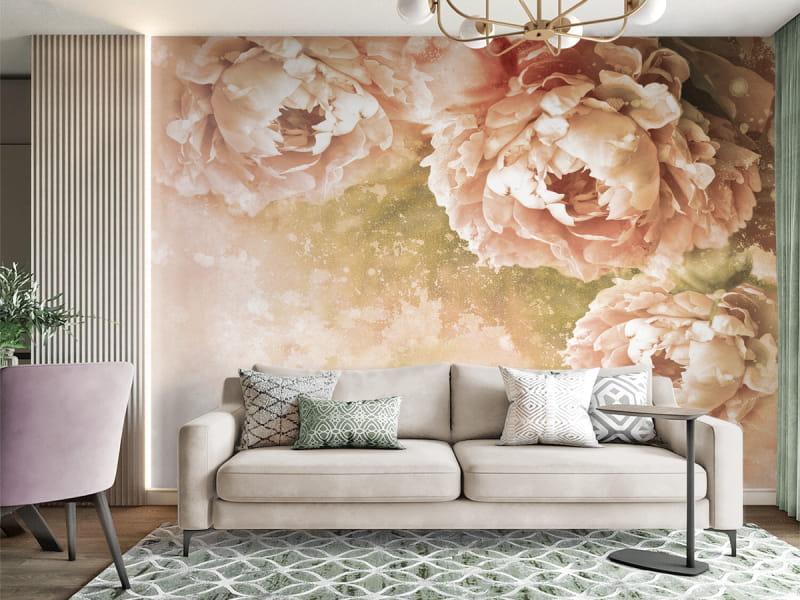 Фотошпалери Малюнок півонії в інтер'єрі вітальні