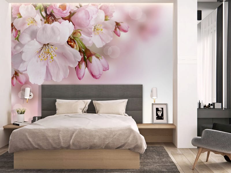 Фотообои Аромат весны в интерьере спальни