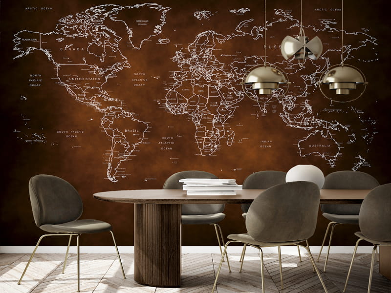 Фотообои Карта мира узор в интерьере офиса