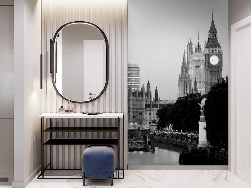 Фотообои Лондон чёрно-белый в интерьере холла