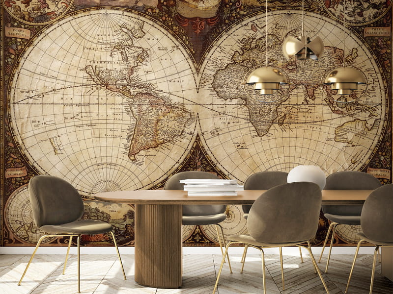 Фотообои Старая карта мира в интерьере офиса