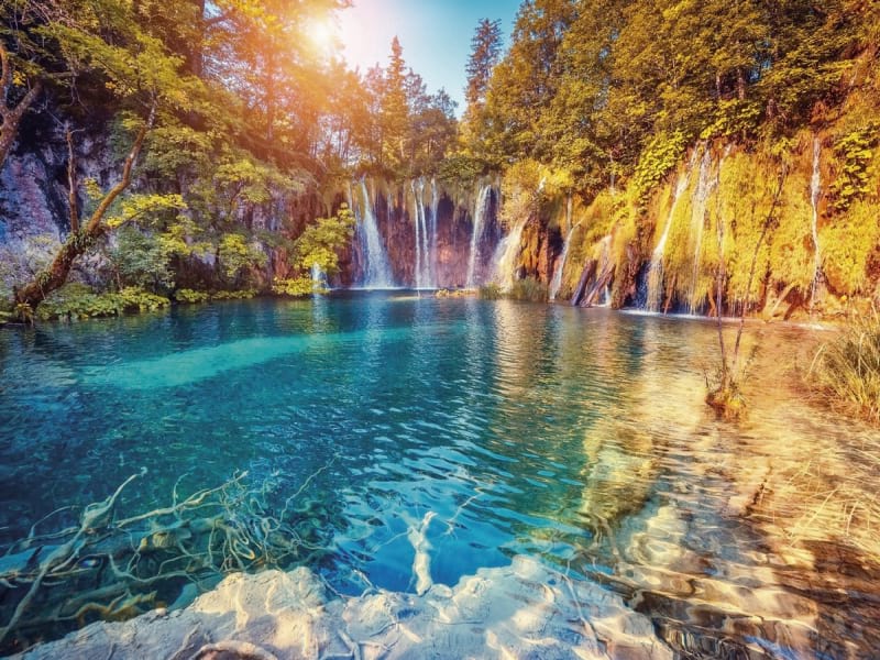 Фотообои Водопад в осеннем лесу