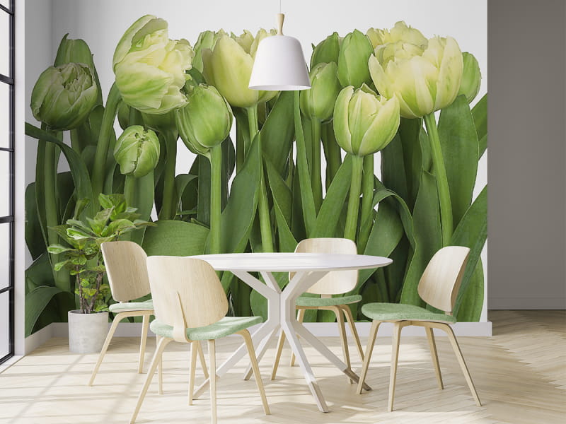 Фотообои Весенние тюльпаны в интерьере кухни