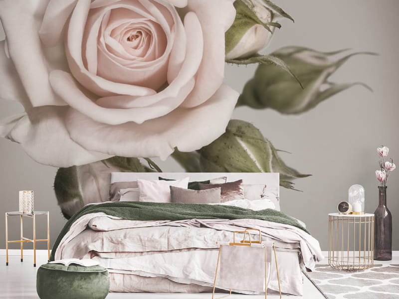 Фотообои Нежная роза в интерьере спальни
