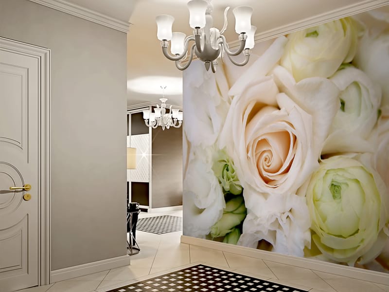 Фотообои Кремовые розы в интерьере холла
