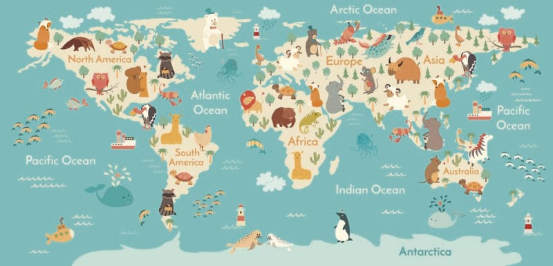 Фотообои Большая детская карта мира